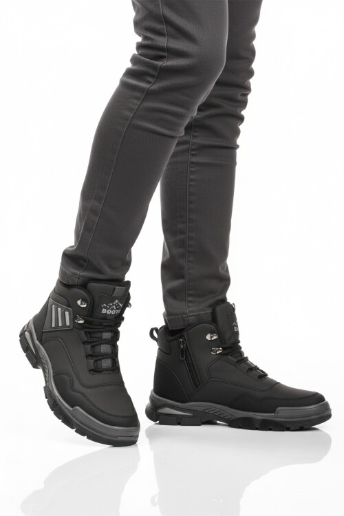 Siyah Gri Kaymaz Taban Fermuarlı Unisex Outdoor Bot 444 G