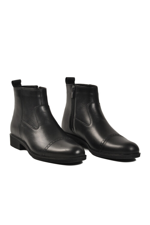 Siyah Hakiki Deri Polarlı Kaymaz Fermuarlı Erkek Bot 02001 M