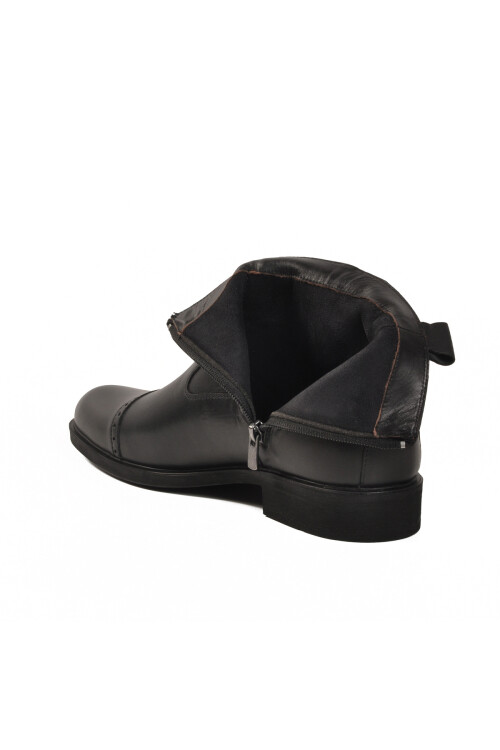 Siyah Hakiki Deri Polarlı Kaymaz Fermuarlı Erkek Bot 02001 M