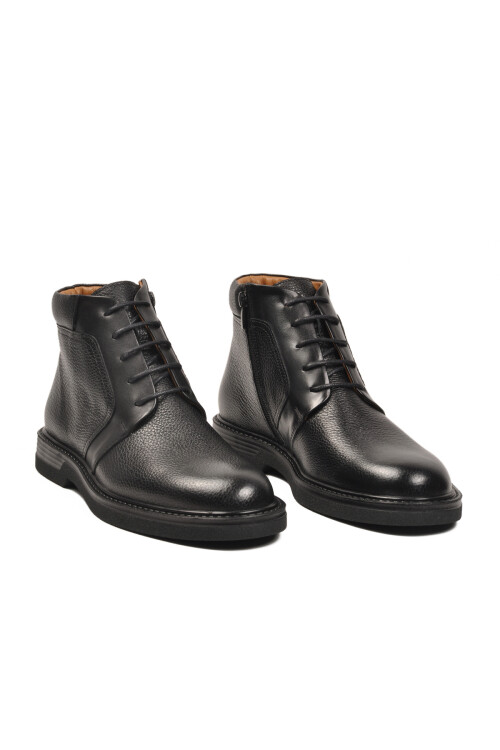 Siyah İçi Dışı Hakiki Deri Fermuarlı Erkek Bot 2112 M