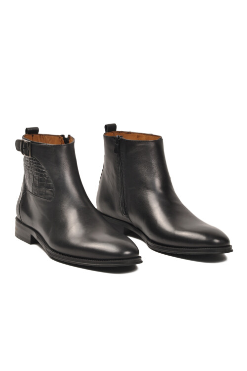 Siyah İçi Dışı Hakiki Deri Fermuarlı Erkek Klasik Bot 3312 M