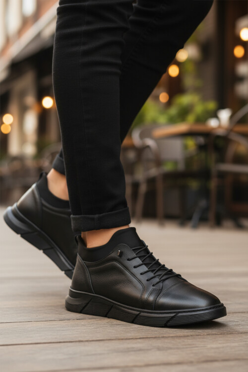 Siyah Hakiki Deri Ortopedik Erkek Casual Ayakkabı 142 M