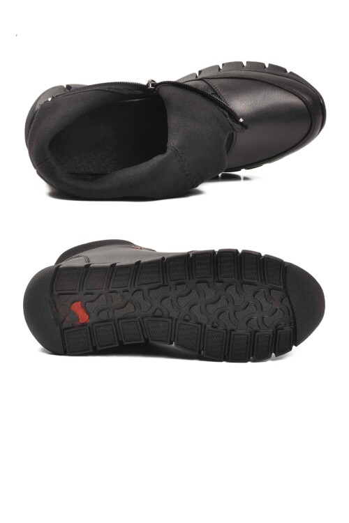 Siyah Hakiki Deri İçi Polarlı Kaymaz Fermuarlı Kadın Bot 3615 Z