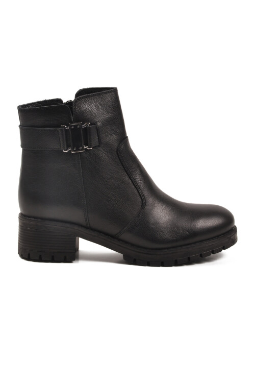 Siyah Hakiki Deri İçi Polarlı Kadın Topuklu Bot 16463-1 Z