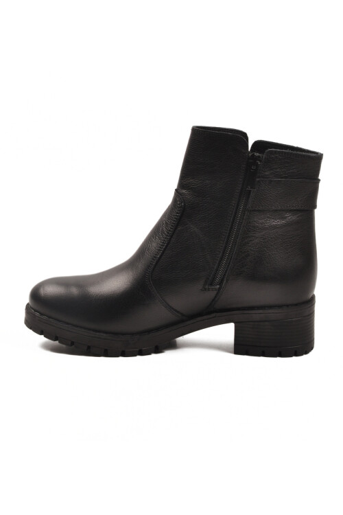Siyah Hakiki Deri İçi Polarlı Kadın Topuklu Bot 16463-1 Z