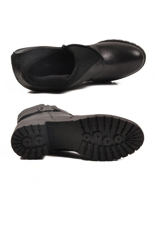 Siyah Hakiki Deri İçi Polarlı Kadın Topuklu Bot 16463-1 Z