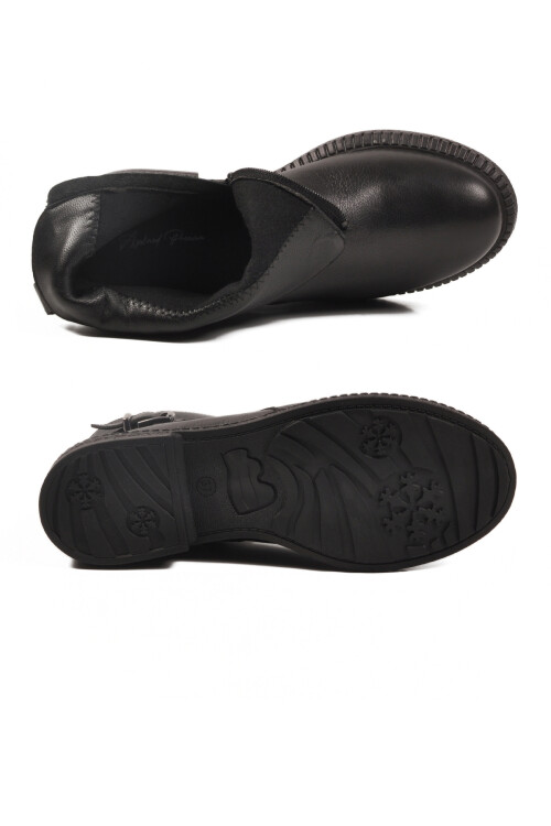 Siyah Hakiki Deri İçi Polarlı Kaymaz Kadın Bot 20913-1 Z