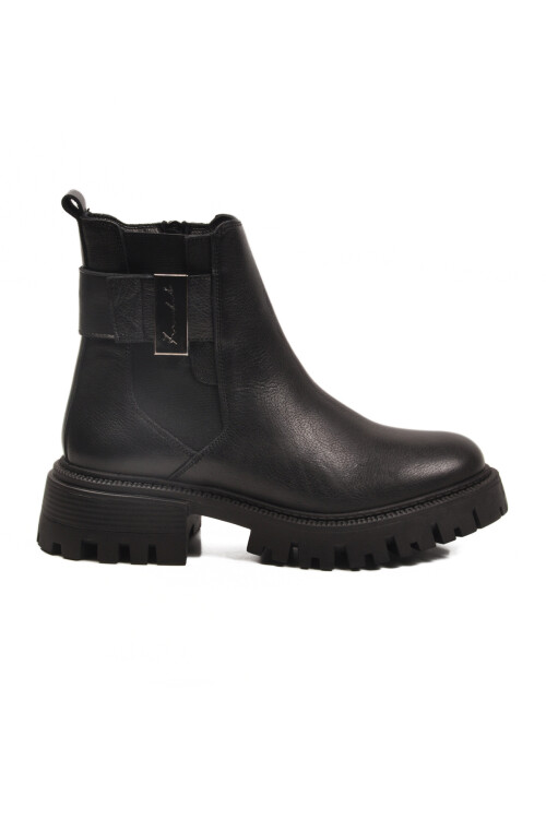 Siyah Hakiki Deri İçi Polarlı Kaymaz Kadın Bot 23783-1 Z