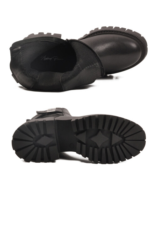 Siyah Hakiki Deri İçi Polarlı Kaymaz Kadın Bot 23783-1 Z