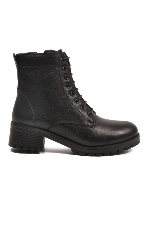 Siyah Hakiki Deri Bağcıklı Kadın Bot 2680-1 Z