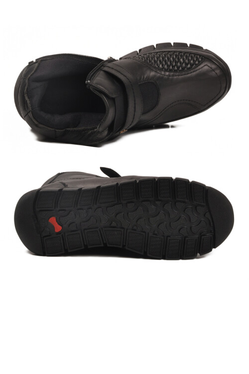 Siyah Hakiki Deri İçi Polarlı Cırtlı Fermuarlı Kaymaz Kadın Bot 3609 Z