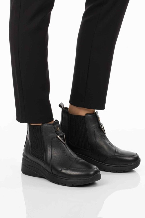 Siyah Hakiki Deri İçi Polarlı Darbe Emici Anatomik Kadın Bot 4153 Z