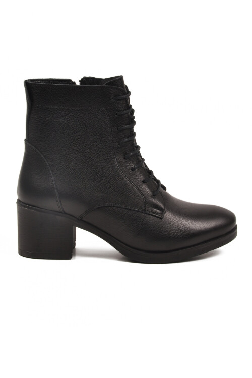 Siyah Hakiki Deri İçi Polarlı Kadın Topuklu Bot 92159-1 Z