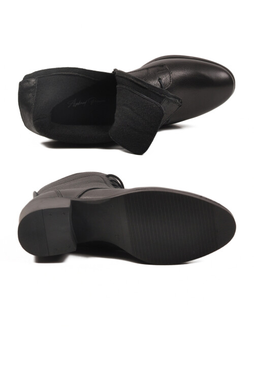 Siyah Hakiki Deri İçi Polarlı Kadın Topuklu Bot 92159-1 Z