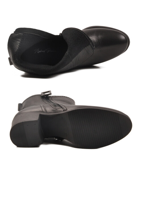 Siyah Hakiki Deri Fermuarlı Polarlı Kadın Topuklu Bot 92163-1 Z