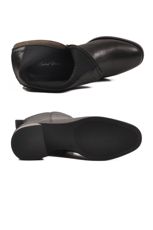 AyakmodSiyah Hakiki Deri Polarlı Fermuarlı Kaymaz Kadın Bot 9786-1 Z