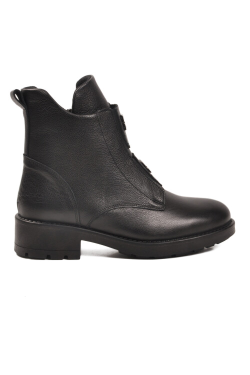 Siyah Hakiki Deri Fermuarlı Kadın Bot 24102-1 Z