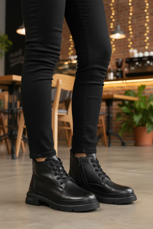 VoyagerSiyah Hakiki Deri İçi Polarlı Kadın Bot Z505 Z