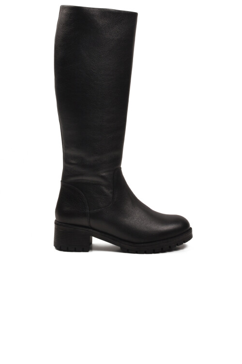 Siyah Hakiki Deri İçi Polarlı Kaymaz Kadın Çizme 26900-1 Z