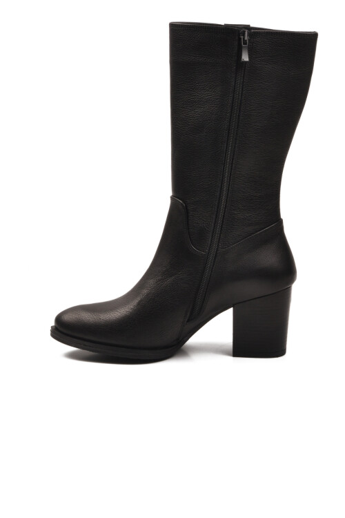 Siyah Hakiki Deri Fermuarlı Polarlı Kadın Çizme 86620-1 Z