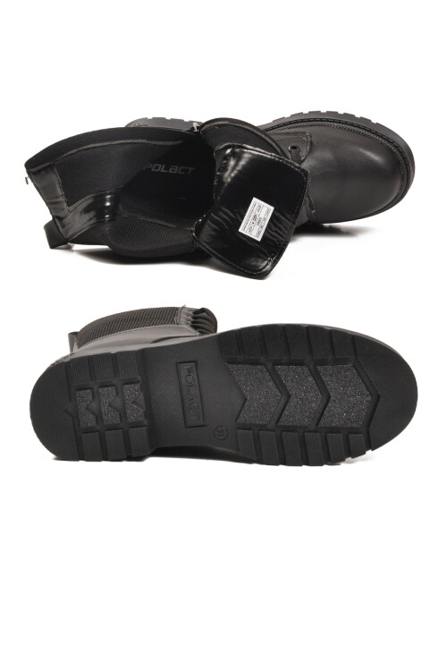 Black Polar Fleece Zippered Long Non-Slip Sole Womens Boots 23002 Z