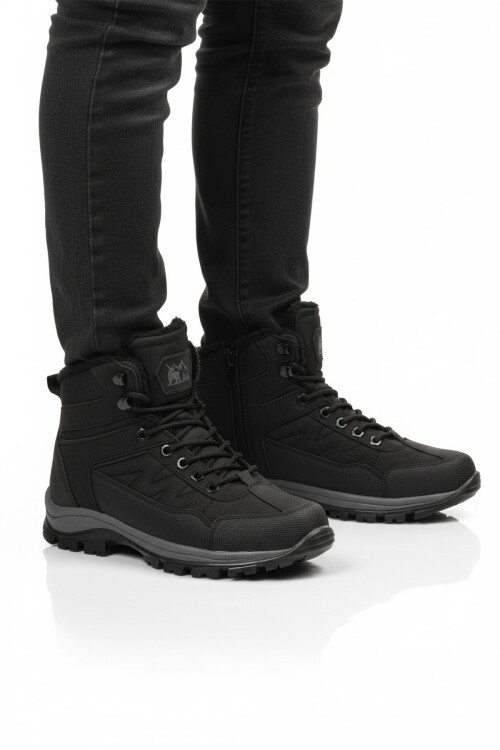 Siyah Kırışık İçi Kürklü Soğuğa Dirençli Kaymaz Taban Unisex Outdoor Bot 980 G
