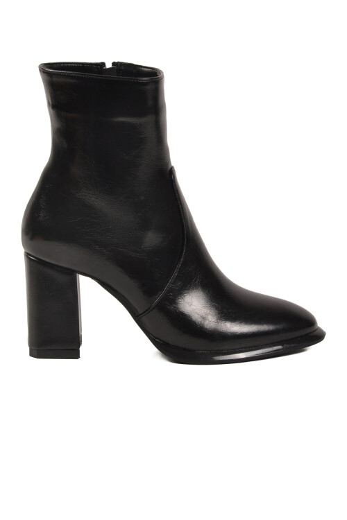 Siyah Kırışık Polarlı Fermuarlı Kadın Topuklu Bot 878601 Z