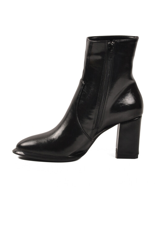 Siyah Kırışık Polarlı Fermuarlı Kadın Topuklu Bot 878601 Z