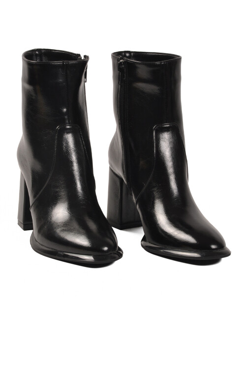 Siyah Kırışık Polarlı Fermuarlı Kadın Topuklu Bot 878601 Z