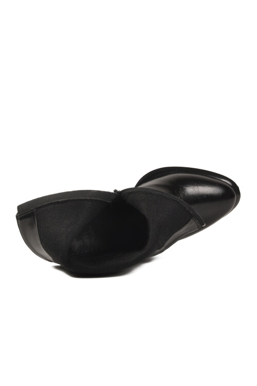 Siyah Kırışık Polarlı Fermuarlı Kadın Topuklu Bot 878601 Z