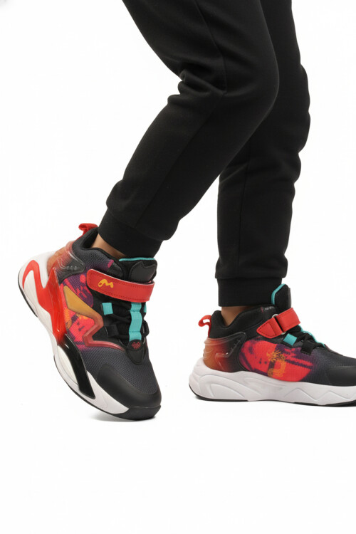 Siyah Kırmızı Cırtlı Hafif Esnek Erkek Çocuk Spor Ayakkabı 161-T5411102 F