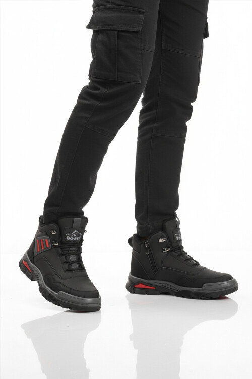 Siyah Kırmızı Kaymaz Taban Fermuarlı Unisex Outdoor Bot 444 G