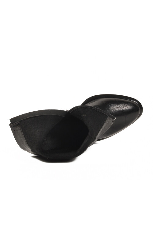 Siyah Kroko Polarlı Fermuarlı Kadın Topuklu Bot 878601 Z