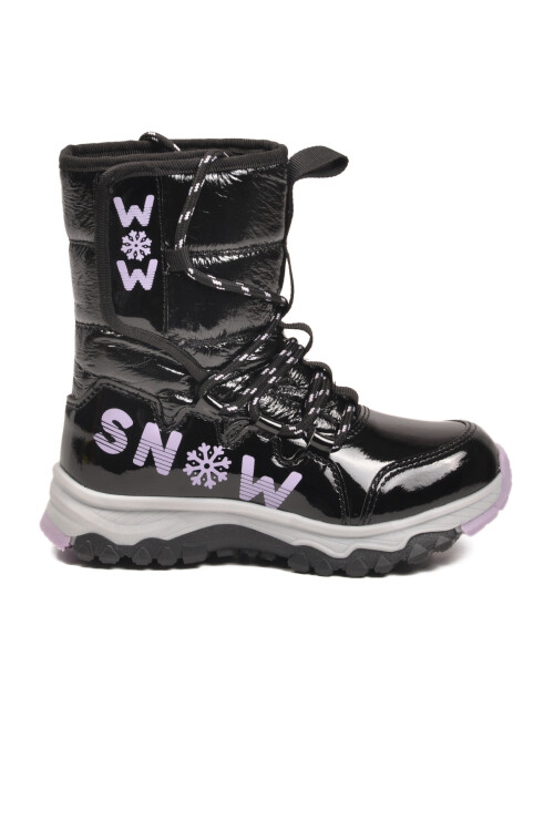 Siyah Lila Kaymaz Taban İçi Polarlı Kız Çocuk Kar Botu 24081 F