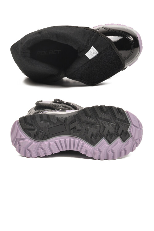 Siyah Lila Kaymaz Taban İçi Polarlı Kız Çocuk Kar Botu 24081 F