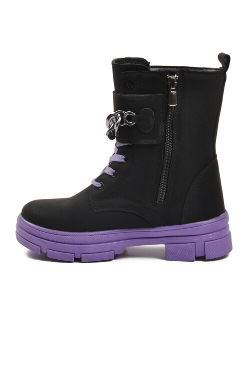 Siyah Lila İçi Polarlı Kaymaz Taban Kız Çocuk Bot G-1001 F Zncr