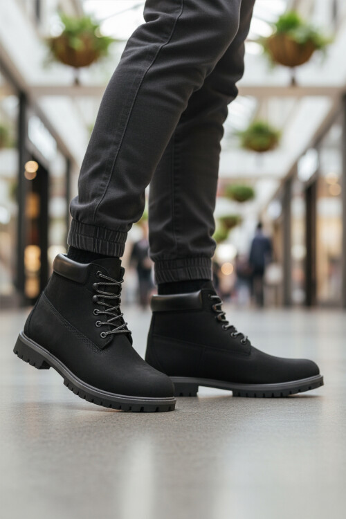 Siyah Nubuk Hakiki Deri Kaymaz Erkek Bot 725812 Helppo M