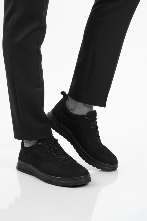 Siyah Nubuk Hakiki Deri Erkek Casual Ayakkabı 138 M