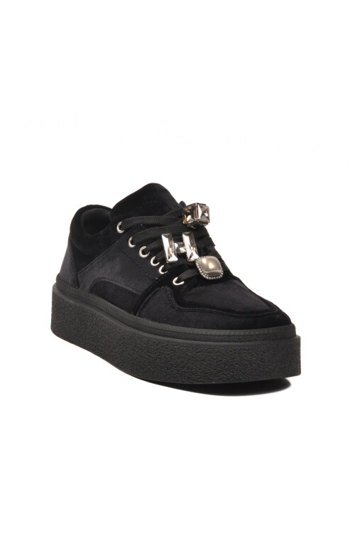 Siyah Nubuk Bağcıklı Yüksek Taban Kadın Sneaker 25K475 Z