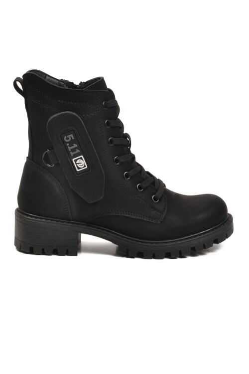 Siyah Nubuk İçi Polarlı Kaymaz Taban Fermuarlı Kadın Bot 24024 Z