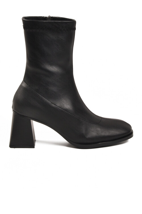 Siyah Polarlı Fermuarlı Streç Kadın Topuklu Bot 2615 Z