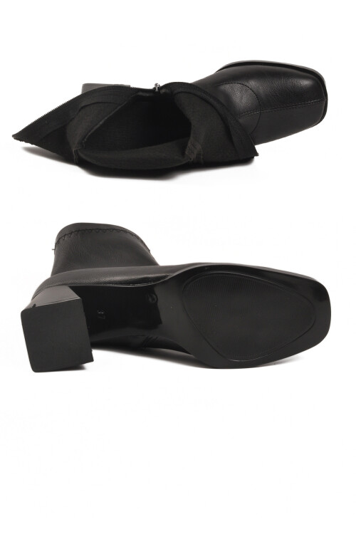 Siyah Polarlı Fermuarlı Streç Kadın Topuklu Bot 2615 Z