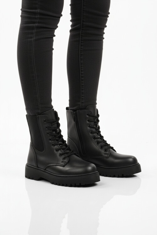 Siyah Polarlı Kaymaz Soğuğa Dirençli Deri Çocuk Bot Tuno 07 F