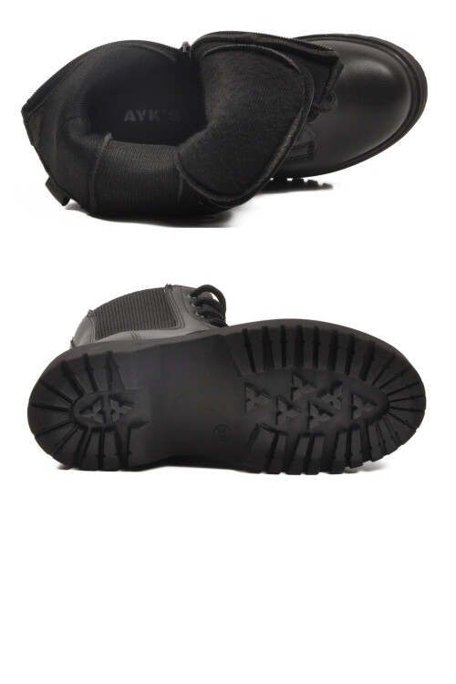 Siyah Polarlı Kaymaz Soğuğa Dirençli Deri Çocuk Bot Tuno 07 F