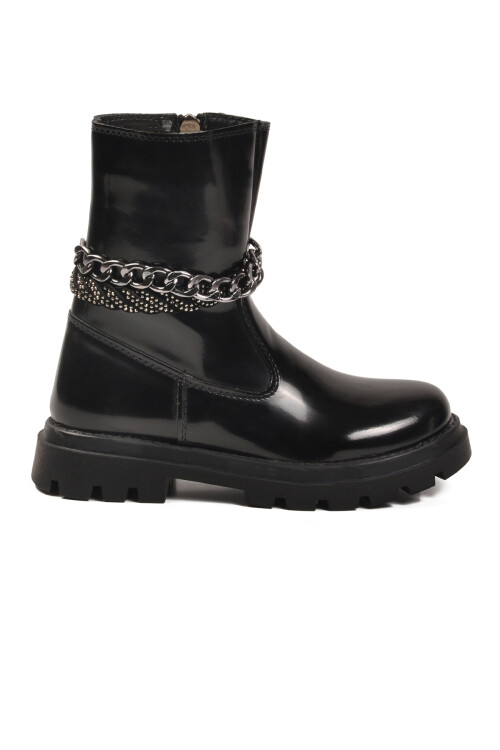 Siyah Rugan İçi Polarlı Kaymaz Kız Çocuk Çizme Duru F