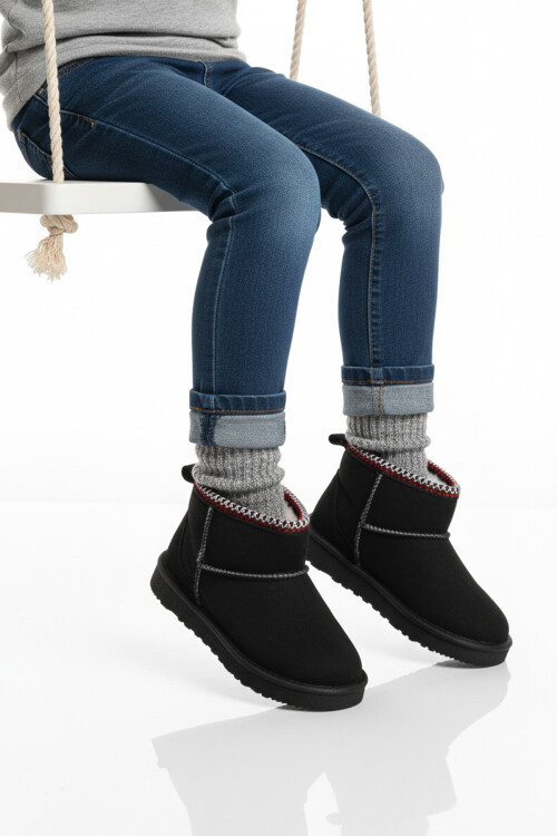 Siyah Süet İçi Kürklü Soğuğa Dirençli Kız Çocuk Bot Ugy F