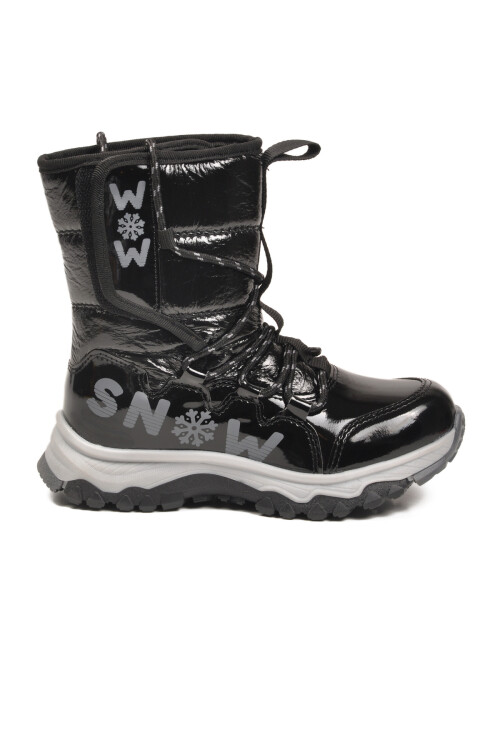 Siyah Kaymaz Taban İçi Polarlı Kız Çocuk Kar Botu 24081 F