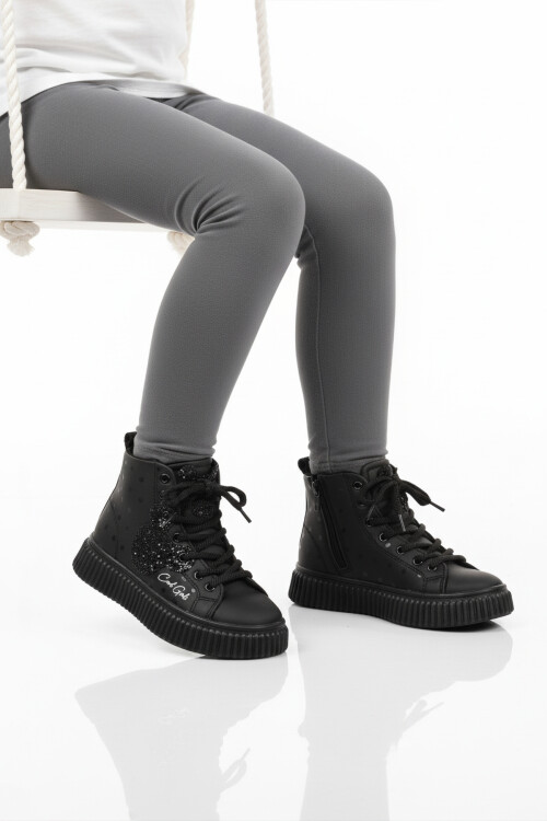 Siyah Fermuarlı İçi Polarlı Kaymaz Taban Kız Çocuk Bot Aisha F