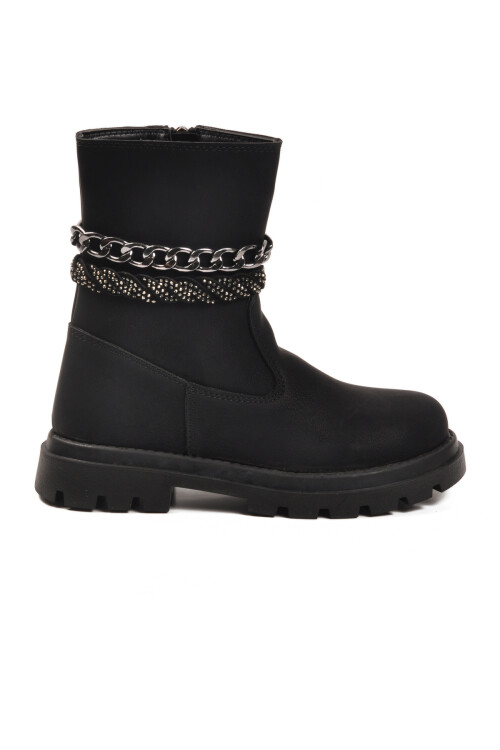 Siyah İçi Polarlı Kaymaz Kız Çocuk Çizme Duru F