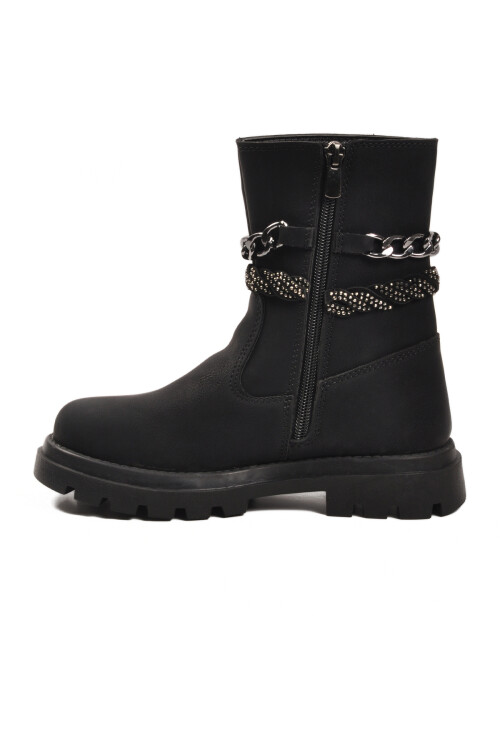 Siyah İçi Polarlı Kaymaz Kız Çocuk Çizme Duru F